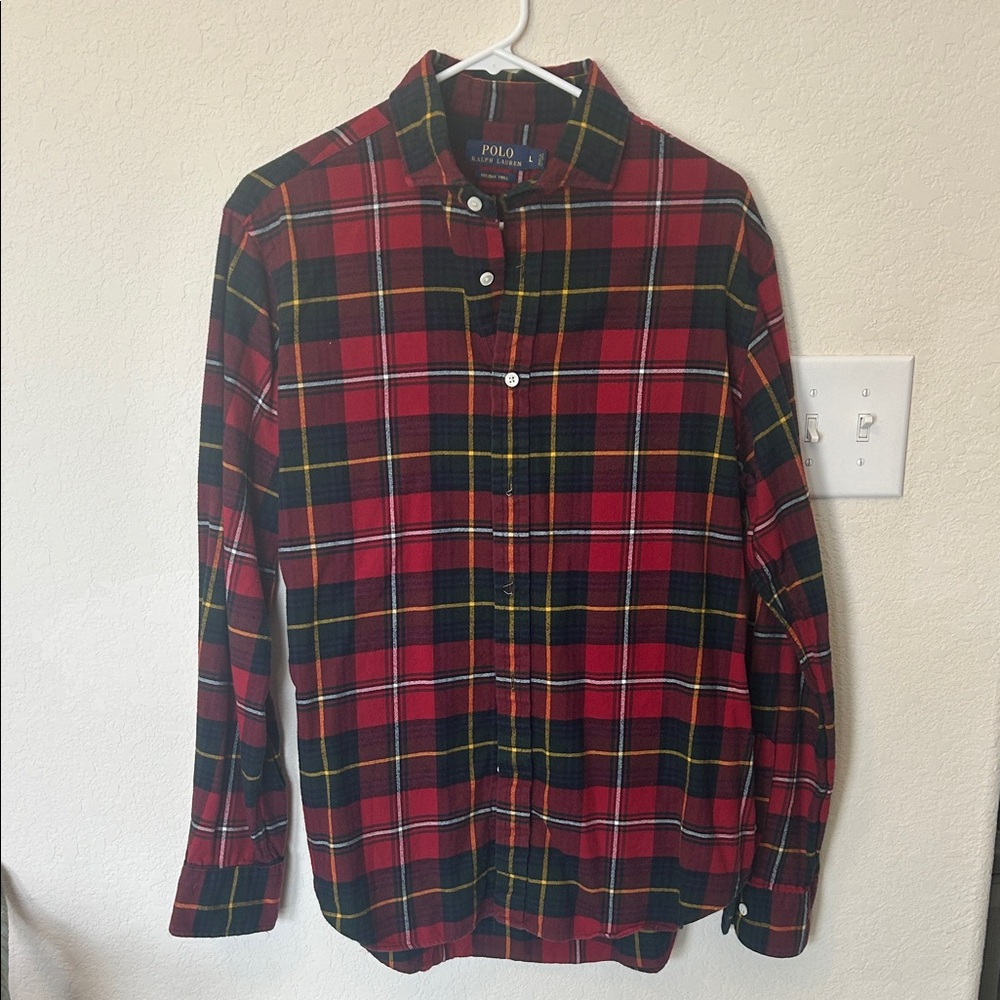 Polo by Ralph Lauren Men's Red and Green Holiday Twill Plaid Shirt